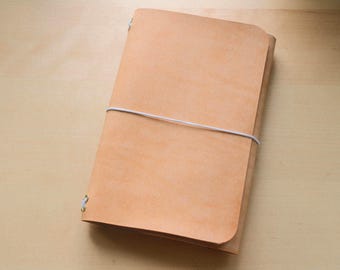 Handmade A5 Trifold Travel Notebook in Natural Badalassi Carlo Pueblo Italian Vegetable Tanned Leather.