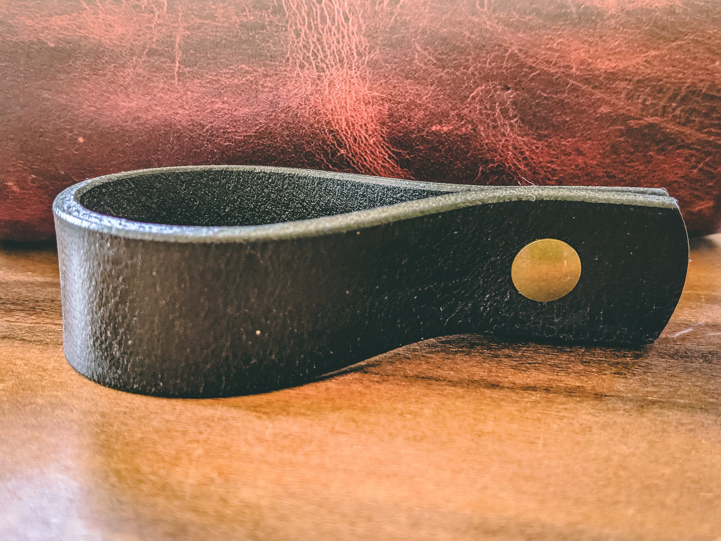 Black Leather Pipe Rest With Antique Brass Accent