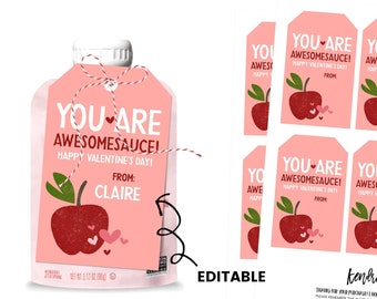 Applesauce Valentines, You're Awesomesauce, Applesauce Tag, Classroom Valentines, Kids Classroom Valentines, Kids Valentines Cards Printable