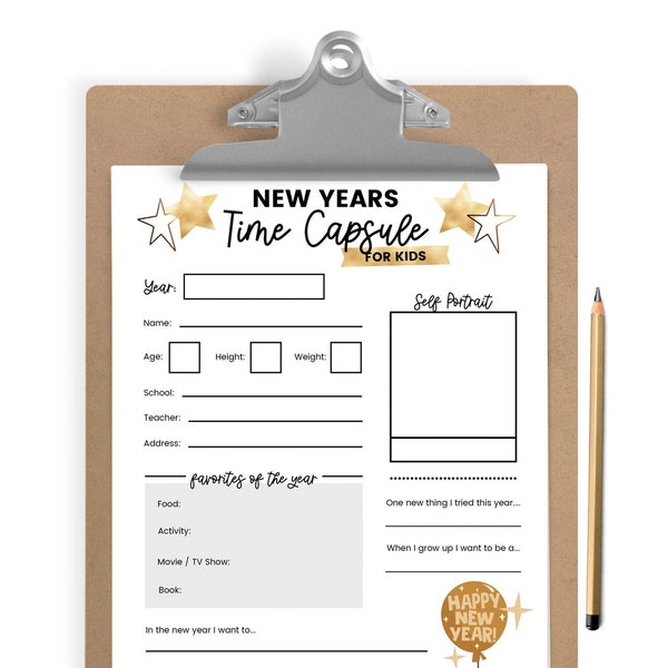 New Years Time Capsule, Year In Review, New Years Kid Activities, Kids Questionnaire, New Years Printable Kids, New Years Games,