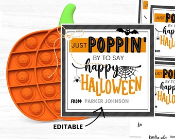Pop It Halloween Tag, Class Halloween Gift, Just Poppin By, Non Candy Halloween Tag, Kids Halloween Favors, Halloween Printable Tag,