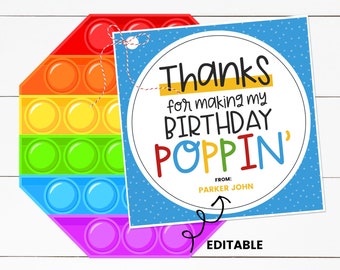 Pop It Birthday Favor, Birthday Pop It Tag, Pop It Birthday Decor, Printable Pop It Birthday, Pop It Gift Tag, Poppin Birthday Gift Tag,