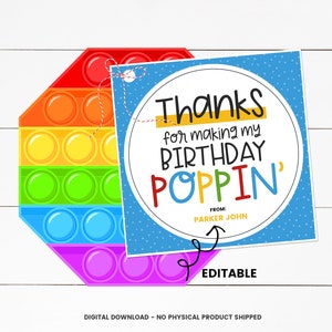 Pop It Birthday Favor, anniversaire Pop It Tag, Pop It Birthday Decor, imprimable Pop It Birthday, Pop It Gift Tag, Poppin Birthday Gift Tag,