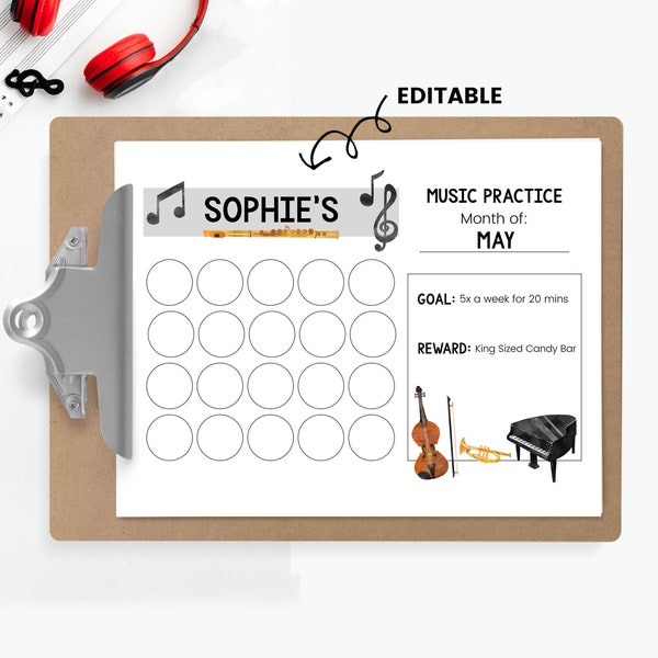 Voice Practice Chart, Printable Practice Log, Violin Practice Tracker, Violin Teacher Resource, Singing Lesson Assignment Sheet, Editable