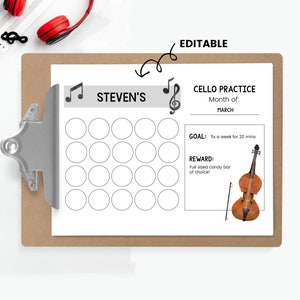 Cello Practice Chart, Printable Practice Log, Cello Practice Tracker, Cello Teacher Resource, Cello Lesson Assignment Sheet, Editable