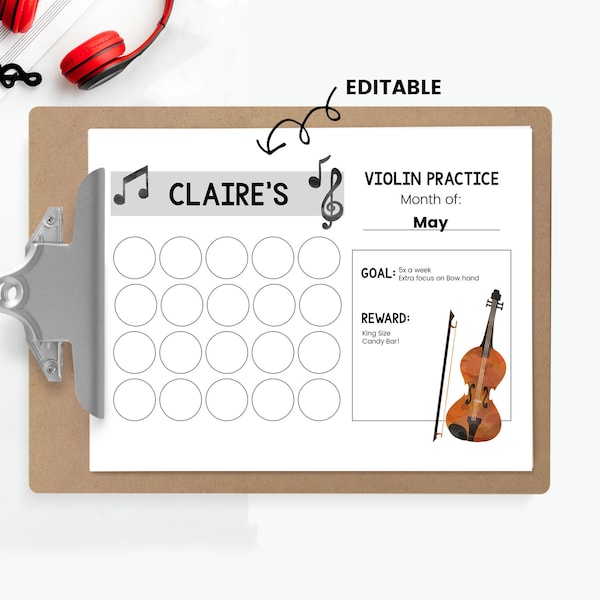 Violin Practice Chart, Printable Practice Log, Violin Practice Tracker, Violin Teacher Resource, Violin Lesson Assignment Sheet, Editable