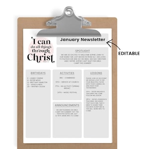Young Women Newsletter, YW Theme 2023, Newsletter Template, Editable Template, YW Announcements, YW Presidency 2023, I Can Do All Things,
