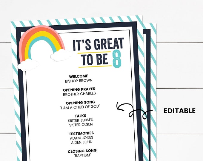 Great to Be 8 Program Baptism Preview Program Primary Etsy
