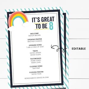 Great To Be 8 Program, Baptism Preview Program, Primary Baptism Preview, Great to Be Eight, Great To Be 8 Printable, LDS Baptism