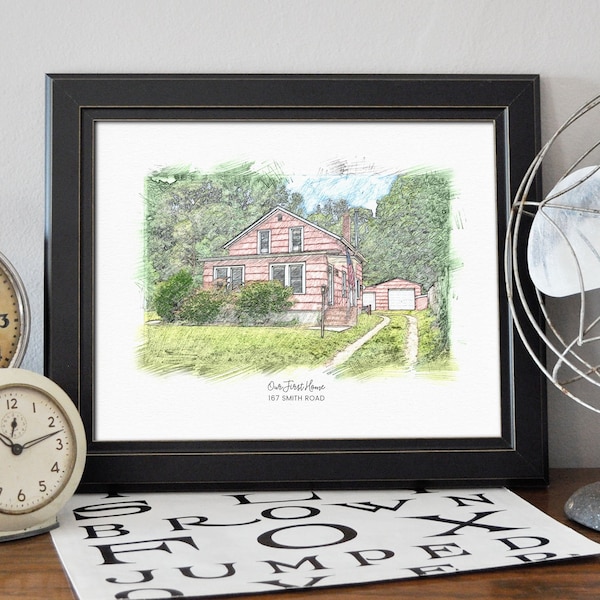 House Portrait, Custom Home Sketch, Personalized Christmas Gift, Realtor Closing Gift