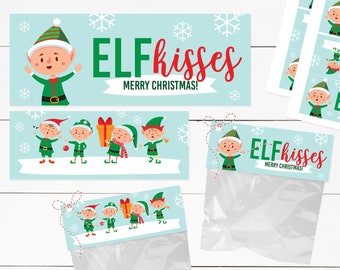 Elf Kisses, Christmas Elf, Elf Treat Bag, Elf Treats, Elf Printable, Elf Bag Topper