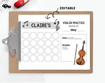 Violin Practice Chart, Printable Practice Log, Violin Practice Tracker, Violin Teacher Resource, Violin Lesson Assignment Sheet, Editable