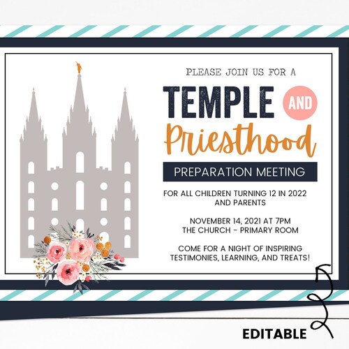 Temple and Priesthood Preparation Meeting EDITABLE Invitation - Etsy