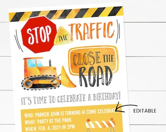 Construction Truck Birthday Party Printables, Dump Truck Birthday Party, Construction Truck Invitation, Boy Birthday Party,