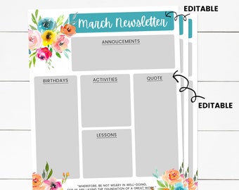 Young Women Newsletter, Newsletter Template, Editable Template, Young Women Leader,