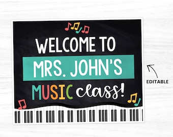 Welkom bij muziekles, elementaire muziekkamer, muziek klas decor, muziek klasse poster, muziek leraar decor, muziek kamer tekenen, band klasse