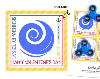 Fidget Spinner Valentines, Valentines Fidget Tag, Valentine's Day Favor Tag, School Valentines Card, Printable Valentines Card Kids,