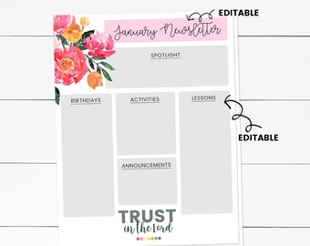 Young Women Newsletter, Trust In The Lord, YW Theme 2022, Newsletter Template, Editable Template, Young Women Leader,