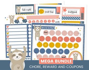 Sloth Chart, Kids Reward Chart, Kid Coupon, Kids Chore Chart, Toddler Reward Chart, Homeschool,