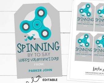 Fidget Spinner Valentines, Valentines Fidget Tag, Valentine's Day Favor Tag, School Valentines Card, Printable Valentines Card Kids,