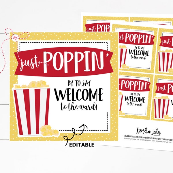 Welcome To The Ward, Just Poppin' By, Relief Society Welcome, RS Welcome, New Neighbor Gift, LDS Printable, New to Ward,