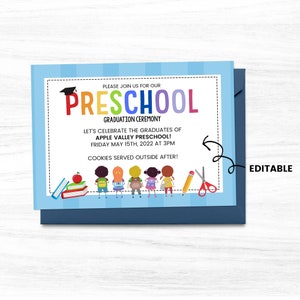 Preschool afstuderen uitnodiging, afdrukbare afstuderen uitnodigen, Grad partij uitnodigen, afstuderen uitnodiging, Preschool afstuderen ceremonie,