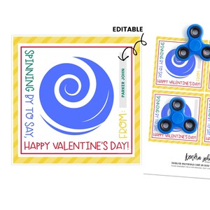 Fidget Spinner Valentines, Valentines Fidget Tag, Etiqueta de favor del día de San Valentín, Tarjeta de San Valentín de la escuela, Tarjeta de San Valentín imprimible para niños,