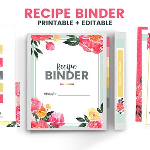 Printable Recipe Binder, Editable Recipe Binder, Recipe Organizer, Family Recipe Binder, Fillable Recipe Cards, Cookbook Binder, Recipe Card image 1