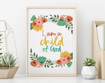 Soy un niño de Dios imprimible, soy un niño de Dios impresión, impresión de arte SUD, decoración de la habitación de los niños, arte de la pared de la guardería