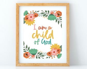 Soy un niño de Dios imprimible, soy un niño de Dios impresión, impresión de arte SUD, decoración de la habitación de los niños, arte de la pared de la guardería