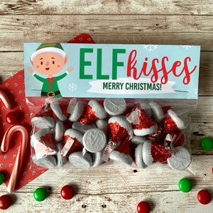 Elf Kisses, Christmas Elf, Elf Treat Bag, Elf Treats, Elf Printable, Elf Bag Topper, Christmas Treat Bag, image 1