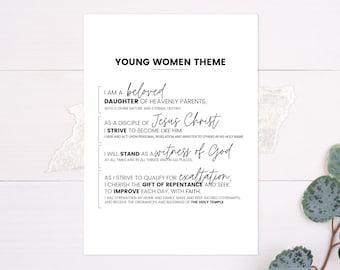 Young Women Theme, Printable YW Theme, YW Theme Poster, Young Women Handout, YW Journal Cover, Daughter of God, Digital Download