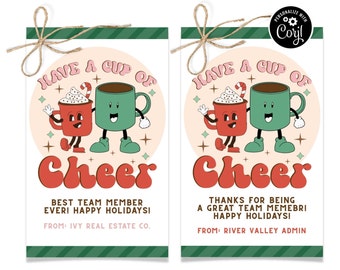 Have A Cup of Cheer Tag, Hot Chocolate Printable, Christmas Coffee Tag, Christmas Coffee Thank You, Teacher Tag for Christmas, Corjl Tag