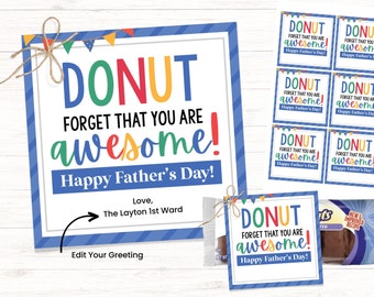 Fathers Day DonutTag, LDS Fathers Day Gift, Fathers Day Handout, Father Day Gift Church, Fathers Day Favor, Fathers Day Bulk Gift, Printable