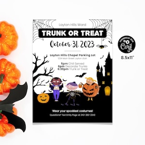 Trunk or Treat Flyer, Church Trunk or Treat, Printable Halloween Invite, Neighborhood Halloween Party, Halloween Party Invite, Corjl Invite