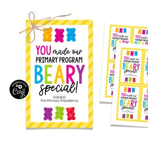 Primary Program Thank You, Gummy Bear Tag, Primary Program Gift, LDS Singing Time, Primary Handouts, Bulk Primary Gift, Printable