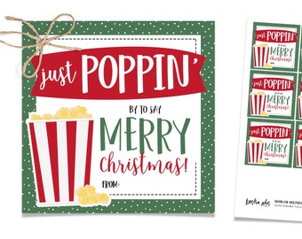 Neighbor Christmas Gift, Popcorn Gift Tag, Office, Staff, PTA Gift, Poppin' By, Treat Tag