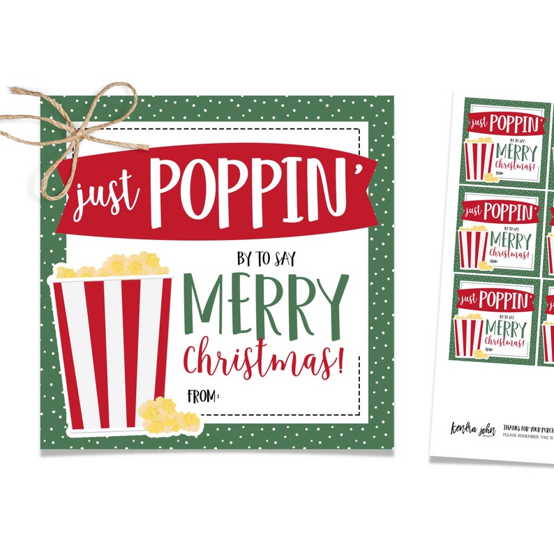 Neighbor Christmas Gift, Popcorn Gift Tag, Office, Staff, PTA Gift, Poppin' By, Treat Tag image 1
