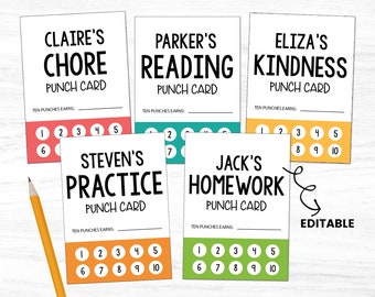 Kids Punch Cards, Punch Card Template, Chore Punch Card, Reward Chart, Student Punch Card, Task Cards, Printable Punch Card, Incentive Chart