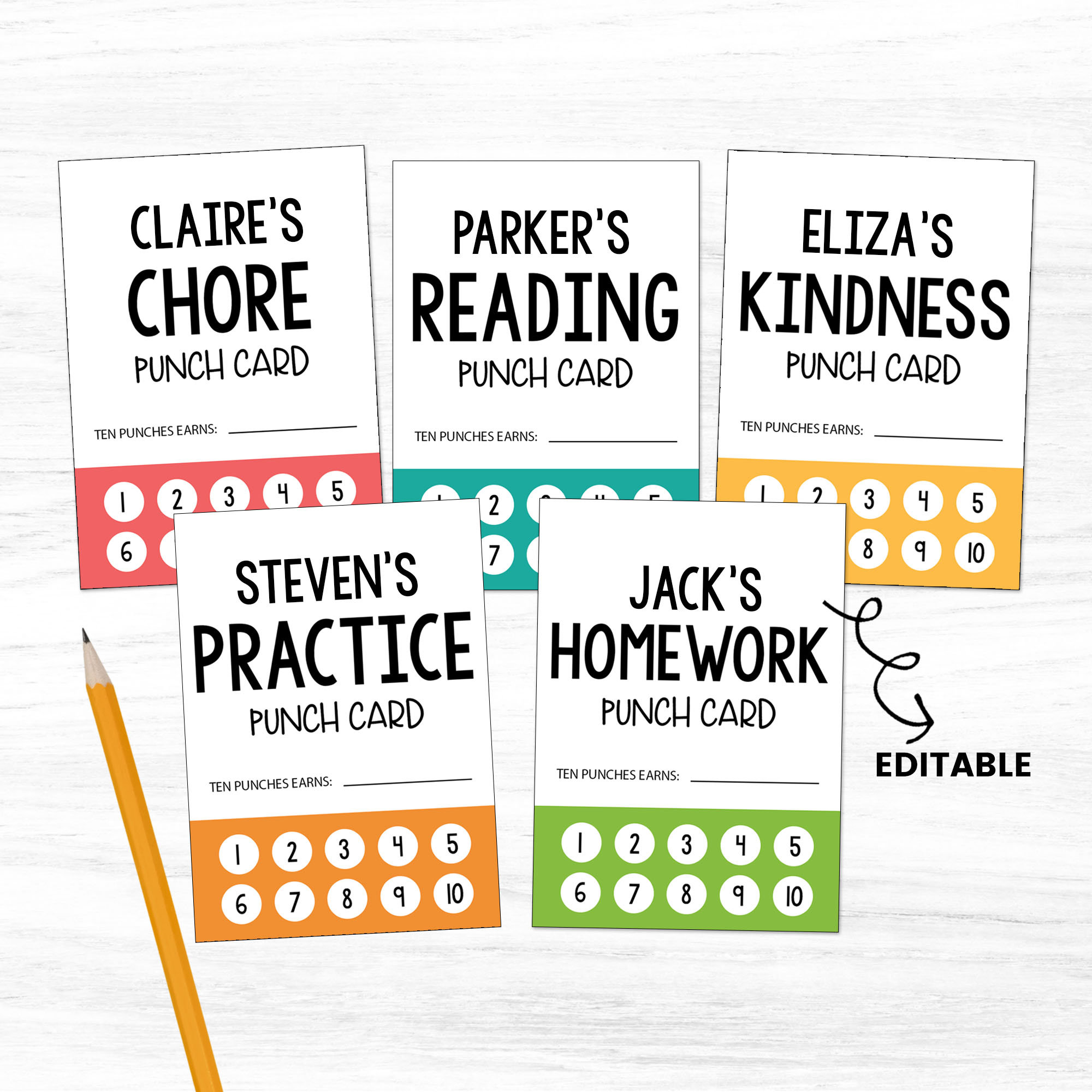 Kids Punch Cards, Punch Card Template, Chore Punch Card, Reward Chart, Student Punch Card, Task Cards, Printable Punch Card, Incentive Chart