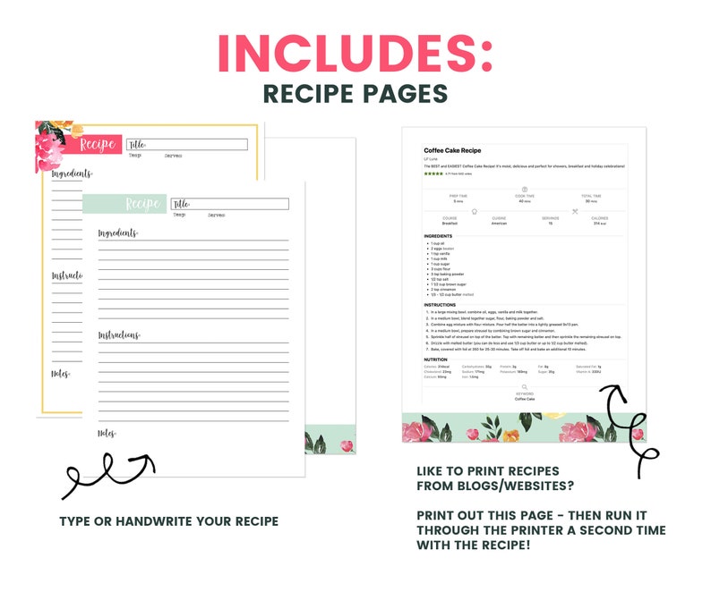 Printable Recipe Binder, Editable Recipe Binder, Recipe Organizer, Family Recipe Binder, Fillable Recipe Cards, Cookbook Binder, Recipe Card image 6