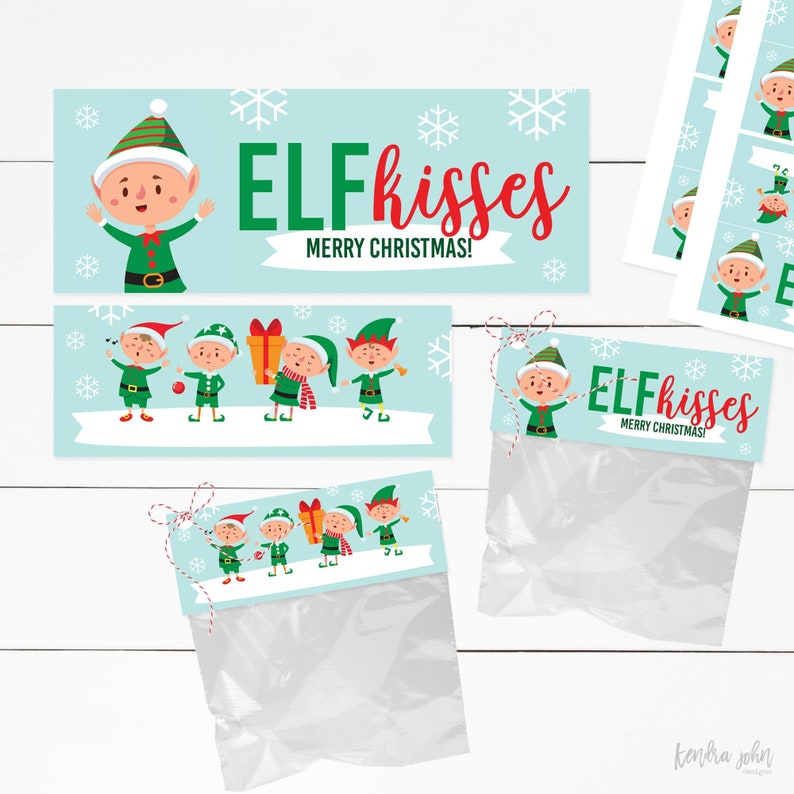 Elf Kisses, Christmas Elf, Elf Treat Bag, Elf Treats, Elf Printable, Elf Bag Topper, Christmas Treat Bag, image 2