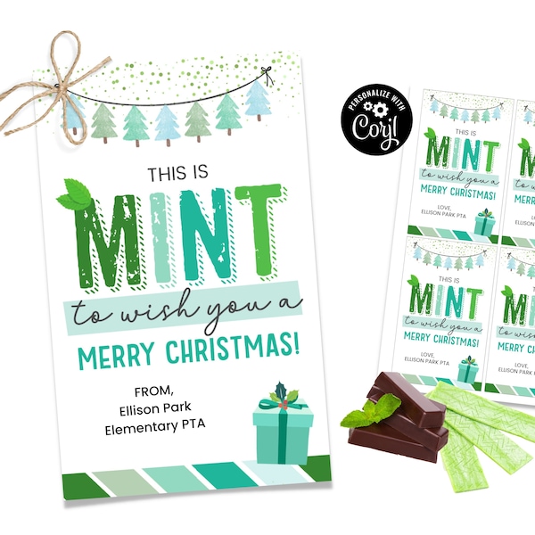 Mint Christmas Gift Tag, Christmas Staff Gift Tag, Gum Tag Christmas, Mint Holiday Tag, Neighbor Gift Tag Christmas, Peppermint Gift Tag