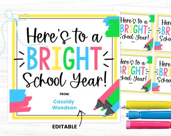 Highlighter Gift Tag, Bright School Year, Back To School Gift Tag, First Day of School Gift Tag, School Staff Gift, Back to School Favors