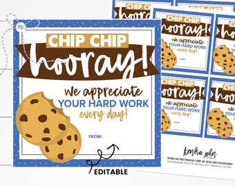 Staff Appreciation Printable, Employee Appreciation Gifts, Chip Chip Hooray Tag, Cookie Gift Tag Editable, PTA Gifts, PTO Gift Tags,