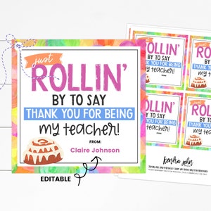Cinnamon Roll Gift Tag, Teacher Appreciation Printable, Teacher Appreciation Gift Tag, Cinnamon Roll Teacher Gift, Teacher Thank You,