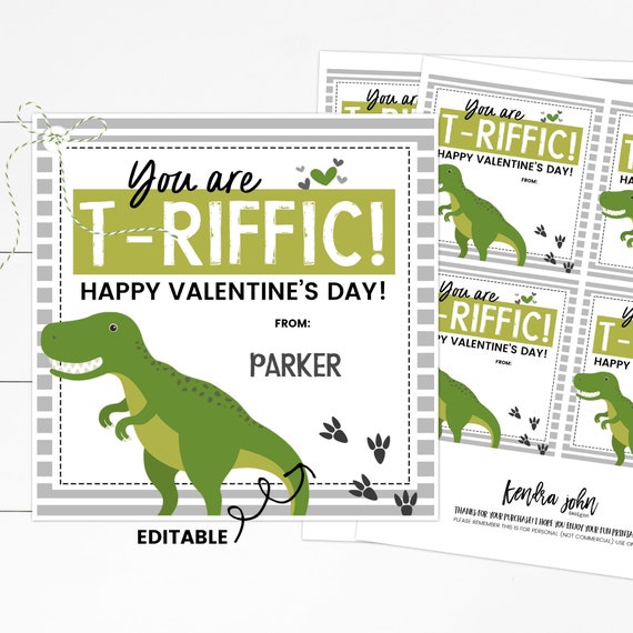 Printable Dinosaur Valentines Day Cards for kids - Boy Trex