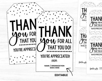 Employee Appreciation Gift Tags, Employee Gifts, Team Gifts for Employees, Employee Thank You, Employee Appreciation Card, Staff Gift, PDF