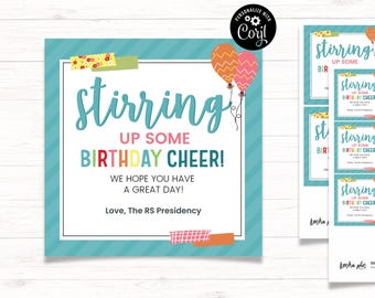 Stirring Up Birthday Cheer Tag, Spatula Gift Tag, RS Gift Tag for Birthdays, RS Birthday Gift Tag, RS Brithday Printable