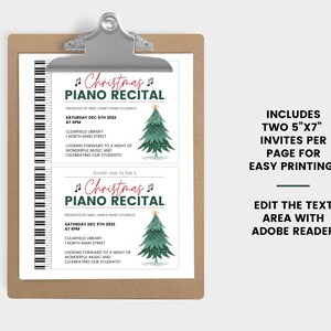 Christmas Piano Recital Invitation, Piano Recital Flyer, Recital Invite Template, Piano Concert Invite, Holiday Piano Recital, Editable, image 2